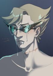 1boy artist_request blonde_hair blue-tinted_eyewear cum cum_on_eyewear cum_on_face cum_on_glasses dirk_strider facial homestuck male male_only ms_paint_adventures orange_eyes piercing scar sunglasses tinted_eyewear white_skin