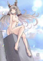 1girls animal_ears breasts casual cat_ears chascoby core_crystal female grey_hair humanoid nia nia_(blade) nia_(xenoblade) nintendo nipples nude nude_female pale_skin small_breasts solo xenoblade_(series) xenoblade_chronicles_2