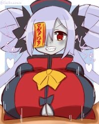 breasts death_princess_(disgaea) disgaea disgaea_7 huge_breasts jiangshi large_breasts looking_at_viewer nippon_ichi_software paizuri paizuri_under_clothes pov suiko_asrain underboob