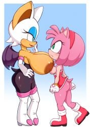 2girls amy_rose angry ass bat blue_eyes breast_envy breasts cameltoe furry green_eyes hedgehog huge_breasts looking_at_another nipples pussy rouge_the_bat sega sonic_(series) sonic_the_hedgehog_(series) ya-ya-tan