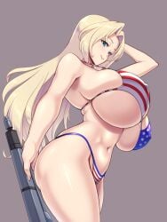 1girls american_flag american_flag_bikini big_breasts bikini blonde_hair breasts breasts busty curvaceous curvy curvy_body curvy_female curvy_figure female hornet_(kantai_collection) huge_breasts kantai_collection kawanuma_uotsuri large_breasts thighs voluptuous