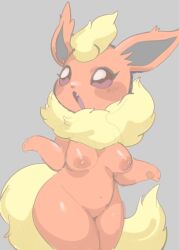 1girls blush booster_(pokemon) breasts cute cute_fang eeveelution female female_only flareon fluffy_tail furry furry_only generation_1_pokemon medium_breasts navel neck_fluff nipples oerba_yun_fang oposa orange_body orange_fur pawpads paws pokémon_(species) pokemon pokemon_(species) pokemon_rgby purple_eyes simple_background tail teeth tongue uyu yellow_fur