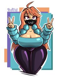 big_breasts big_thighs boob_window celeste_(game) clothed darkfody female female_only madeline_(celeste) masked massive_breasts redfody_(artist) redhead thick_thighs