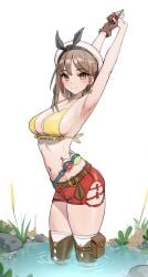 armpits arms_up atelier_(series) atelier_ryza kiritzugu reisalin_stout sideboob smile solo_female stretching thick_thighs