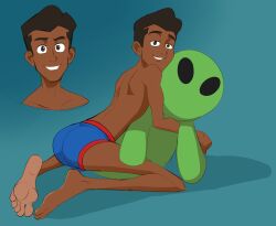 1boy alien_plushie ass big_ass big_butt black_eyes black_hair butt dark-skinned_male dark_skin dc fat_ass fat_butt feet huge_ass huge_butt jimmy_olsen jimmy_olsen_(my_adventures_with_superman) looking_at_viewer male male_only my_adventures_with_superman plushie sodabox solo superman_(series) thick_ass thick_butt topless underwear underwear_only