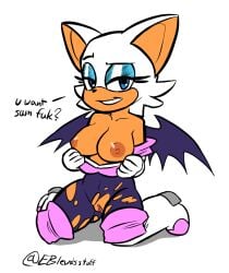 1girls breasts cybertoxin nipples pussy rouge_the_bat sonic_(series) torn_clothes