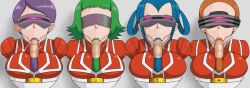 4girls akebi_(pokemon) aliana_(pokemon) bara_(pokemon) big_breasts blowjob blowjob_face blue-tinted_eyewear blue_hair blue_lipstick breasts bryony_(pokemon) celosia_(pokemon) colored_lipstick correa_(pokemon) fellatio female green-tinted_eyewear green_hair green_lipstick lipstick lipstick_mark lipstick_on_penis mable_(pokemon) male momiji_(pokemon) orange-tinted_eyewear orange_hair orange_lipstick penis pokemon pokemon_xy purple-tinted_eyewear purple_hair purple_lipstick team_flare tinted_eyewear visor visor_glasses