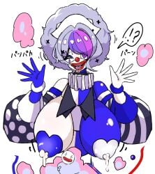 clown_girl clown_makeup clown_nose clownification dr_okonau female lactation massive_breasts post_transformation transformation