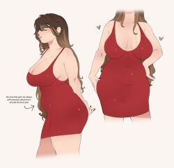 1girls 2020s 2023 2d 2d_(artwork) arrow arrow_(symbol) artist_self-insert big_ass big_belly big_breasts big_butt brown_hair brunette_hair cheri_(cherrikissu) cherrikissu chubby chubby_female chunky cleavage cleavage_dress color colored dress english_text fair-skinned_female fair_skin female female_focus female_only form_fitting formal_clothes fully_clothed fupa hand_on_hips hands_behind_back hearts_around_body human human_female human_focus human_only muffin_top oc original_character pink_lips pink_lipstick plump plump_belly plump_breasts plump_butt plump_thighs real_person realistic_anatomy realistic_breast_size red_dress round_ass round_butt self_portrait shiny_skin simple_background skin_tight smiling smooth_skin solo solo_female squishy text thick_legs thick_thighs tight_clothing twitter_link two_perspectives two_tone_hair voluptuous voluptuous_female white_background wide_hips wide_thighs