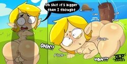 1femboy 2boys anus ass backsack balls big_ass big_butt blonde_hair butt creamy_lemon_pie dark-skinned_male fat_ass fat_butt femboy feminine feminine_male gay girly huge_ass huge_butt hylian link looking_at_viewer looking_back looking_back_at_viewer male male_only naked nintendo penis penis_in_ass sex text text_bubble the_legend_of_zelda thick thick_ass thick_boy thick_butt thick_thighs toon_link wide_hips yaoi