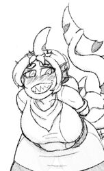 2019 anthro big_breasts blush blush blushing_at_viewer breasts furry kinktober large_breasts leaning_forward scarf self_upload shark_girl shark_tail sharp_teeth yetig