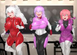 abs chanary female fujiwara_no_mokou huge_ass huge_breasts hypnosis iku_nagae latex_bodysuit lips mind_control navel raiko_horikawa thick_thighs touhou wide_hips