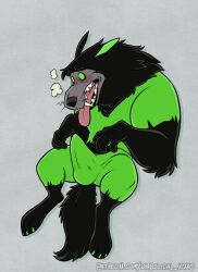 anthro balls bara barazoku black_fur boner canine danny_phantom diabolical_xoxo erection erection_under_clothes furry green_clothing male male_only muscles muscular penis solo solo_male tongue_out wolf wulf_(danny_phantom)