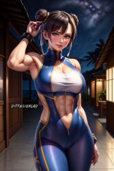 1girls ai_generated chun-li diffusionlad female female_focus female_only huge_breasts looking_at_viewer seductive_look stable_diffusion street_fighter voluptuous voluptuous_female