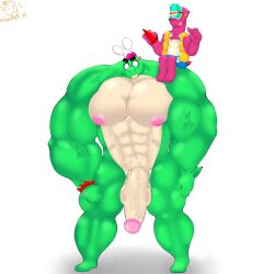 2023 2boys abs angry balls big_male big_muscles big_penis furry gay giant hi_res ketchup_bottle male_only muscular_male nipples sitting_on_shoulder smaller_male tagme toony veins veiny_penis