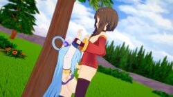 1futa 1girls 3d animated aqua_(konosuba) aqua_hair areolae ass bandage bandaged_leg bangs bare_shoulders breasts brown_hair clothed clothed_futanari clothed_futanari_nude_futanari duo elbow_gloves erection facefuck fellatio futa_on_female futanari goddess hair_between_eyes hair_ornament hair_rings kono_subarashii_sekai_ni_shukufuku_wo! large_breasts large_penis large_testicles light-skinned_female light-skinned_futanari light_skin long_hair megumin miscsfmporn mp4 nipples no_pants on_back outdoors partially_clothed penis red_dress single_thighhigh sky sound tagme thighhighs tree video wrist_grab