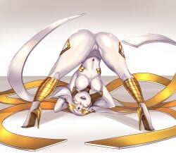 back cameltoe demon demon_girl heeled_feet ibenz009 jack-o_pose large_ass large_breasts midriff navel pose smile thick_thighs wide_hips