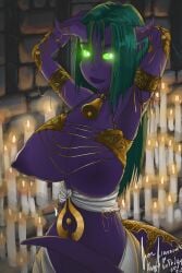 1girls bell_collar blizzard_entertainment collar draenei green_hair huge_breasts neira_(franarok) original_character purple_skin skle solo warcraft world_of_warcraft