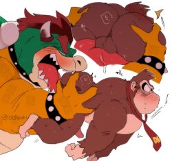 2023 2boys anal anthro ape ass ball_lick balls big_dom_small_sub big_tongue blush blush_lines bodily_fluids bow_tie bowser bracelet butt_grab butt_shot carrying_another carrying_partner collar dominant donkey_kong donkey_kong_(series) dragon duo erection fur gay genitals gorilla hand_on_butt haplorhine heart hi_res horn humanoid hyaku_(artist) japanese_text jewelry koopa licking male male/male male_only mammal manhandling mario_(series) multicolored_body muscular muscular_male narrowed_eyes nintendo onomatopoeia oral overweight overweight_male penis primate rear_view reptile rimjob rimming saliva scalie sex sharp_teeth simple_background size_difference sound_effects spiked_bracelet spiked_collar spikes surprised_expression teeth text tongue tongue_out turtle two_tone_body white_background wtf