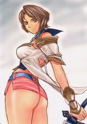 ashelia_b'nargin_dalmasca ass breasts brown_hair female female_only final_fantasy final_fantasy_xii human momoi_nanabei no_panties short_hair solo sword weapon