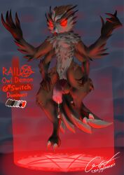 2023 4_arms absurd_res animal_genitalia animal_penis anthro aroused avian ball_tuft balls beak big_balls big_penis bird black_beak bodily_fluids brown_body brown_feathers brown_fur color_swatch colored demon demonic demonic_eyes dripping equine_genitalia equine_penis erection excessive_genital_fluids excessive_precum feathered_tail feathers floating fluffy fur galma genital_fluids genitals grey_beak grey_body grey_feathers grey_fur half-erect hi_res horn leaking leaking_precum light lighting long_fingers male model_sheet multi_arm multi_limb multicolored_body multicolored_fur neck_tuft nude owl owl_demon penis pentagram precum shaded signature solo stone_wall summoning summoning_circle tail text tuft two_tone_body two_tone_fur urethra url wall_(structure)