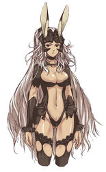 bunny_girl cleavage dark-skinned_female dark_skin female female_only final_fantasy final_fantasy_xii fran frills helmet long_hair mizuki_makoto silver_hair solo suspenders thighhighs viera