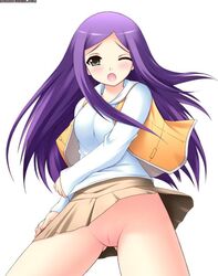 artist_request blush clothing kruger_natsuki my-hime no_panties pointy_chin purple_hair skirt small_breasts tagme