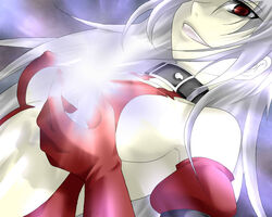 cleavage elbow_gloves female female_only final_fantasy final_fantasy_tactics final_fantasy_tactics_(original) gloves hal_(haruna) hal_(pixiv53536) long_hair magic oppai red_eyes sideboob silver_hair solo ultima_(fft)