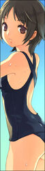 black_hair brown_eyes cuteg mizugi one-piece_swimsuit school_swimsuit solo sukumizu swimsuit wet