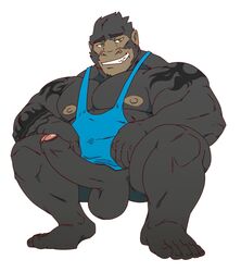 balls biceps big_muscles big_penis bottomless clothing crouching erection gorilla humanoid_penis male male_only mammal muscles pecs penis primate shirt solo tank_top taoren tattoo uncut