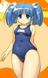 1girls blue_hair blush cameltoe female flat_chest hair_ribbon heart long_hair mizugi one-piece_swimsuit pani_poni_dash! ribbon school_swimsuit short_twintails skin_tight solo sukumizu suzuki_sayaka swimsuit thighs tied_hair twintails wide_hips zundarepon