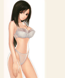 1girls beige_skin black_hair bra brown_eyes closed_mouth clothes color female female_only final_fantasy final_fantasy_vii final_fantasy_vii_advent_children hair human lace lace_bra lingerie lipstick long_hair looking_at_viewer makeup open_eyes panties smile solo standing straight_hair taka_tony tifa_lockhart underwear white_panties