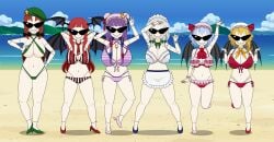 armpits bikini doll doll_joints dollification female flandre_scarlet head_wings high_heels hong_meiling huge_ass huge_breasts implied_transformation kisekae knick_knack koakuma npg8993 patchouli_knowledge permanent_smile remilia_scarlet sakuya_izayoi succubus sunglasses sunnification thick_thighs touhou transformation wide_hips