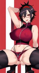 ai_generated anything_diffusion black_hair boruto:_naruto_next_generations breasts_bigger_than_head clothing dezgo_ai female female_only glasses huge_breasts naruto naruto_(series) red_eyes sarada_uchiha squatting sweat thick_thighs thigh_socks thighhighs uchiha_sarada