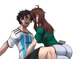 1boy 1girls arzergex big_ass female imminent_sex male national_personification smug_face soccer_uniform world_cup