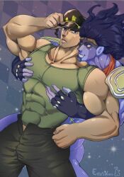 2boys alternate_version_available bara eroskun gay jojo's_bizarre_adventure jotaro_kujo male male/male male_only muscular_male stand_(jjba) standcest star_platinum stardust_crusaders undressing yaoi