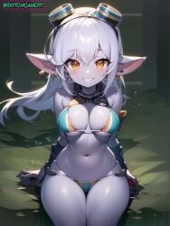 ai_generated bikini close-up curvy curvy_body curvy_female curvy_figure earrings elbow_gloves floating_hair goggles_on_head high_resolution highres league_of_legends long_hair looking_at_viewer medium_breasts nai_diffusion narrow_waist pointy_ears pov purple_skin shortstack sitting_on_bed skyrimgamer17 smiling_at_viewer stable_diffusion thick_thighs tristana white_hair wide_hips yellow_eyes yordle