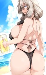 1girls ass beach blue_eyes breasts dat_ass female grey_hair huge_breasts large_ass light-skinned_female light_skin long_hair mature_female milf mother outdoors thick_thighs tsukasawa_takamatsu uzaki-chan_wa_asobitai! uzaki_tsuki