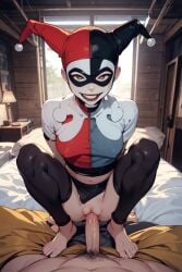 ai_generated aigeneratedp bare_legs barefoot batman_(series) cowgirl_position dc_comics harley_quinn looking_at_viewer male_pov pov pov_eye_contact riding riding_penis toes