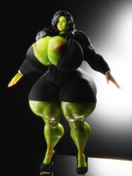 1girls 3d 3d_(artwork) big_breasts black_hair blender breasts breasts_bigger_than_head breasts_out business_attire business_suit business_woman dark_hair enormous_breasts female female_only giant_breasts gigantic_breasts gigantic_nipples gigantic_thighs green-skinned_female green_skin high_heels honeydonuts huge_breasts hulk_(series) hyper_breasts hyper_thighs legs long_hair marvel marvel_cinematic_universe marvel_comics model muscular muscular_arms muscular_female nipple_slip nipples she-hulk solo t-pose thick thick_ass thick_hips thick_legs thick_thighs wide_hips