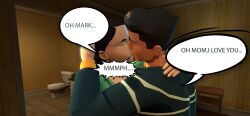 black_eyes black_hair clothed debbie_grayson deborah_grayson hugging hugging_from_behind incest invincible kissing mark_grayson mother mother_and_son pants sfm shirt source_filmmaker taboo