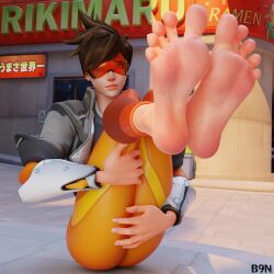 1girls 3d b9n barefoot big_feet blender feet feet_together feet_up female foot_fetish foot_focus fully_clothed holding_legs lena_oxton long_toes overwatch overwatch_2 soles solo solo_female toes toes_spread tracer