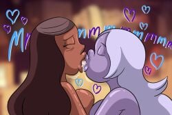 amethyst_(steven_universe) cartoon_network cartoonfan402 dark_hair drool gem_(species) lesbian lesbian_kiss lips long_hair making_out milf priyanka_maheswaran purple_body purple_skin saliva shortstack steven_universe tongue yuri