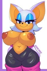 1girls bat big_breasts blue_eyes bodysuit breasts busty eyeshadow female furry gloves huge_breasts kiskjeez large_breasts navel rouge_the_bat sega shortstack simple_background smile smiling sonic_(series) thick_thighs topless_female unzipped_bodysuit