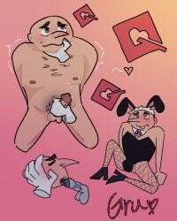 bald blowjob bunnysuit despicable_me gru_(dispicable_me) incorrectly_sized_penis submissive_male