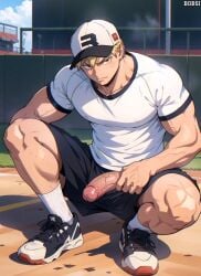 1boy ai_generated anal_insertion bakugou_katsuki baseball_uniform big_penis bobsi clothed gay katsuki_bakugou male male_only muscular muscular_legs muscular_male my_hero_academia penis_out yaoi