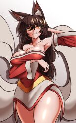 9_tails ahri animal_ear_fluff animal_ears animal_girl big_breasts black_hair breasts busty child_bearing_hips cleavage clothing curvaceous curves curvy curvy_body curvy_female curvy_figure curvy_hips eyelashes eyeliner eyeshadow facial_markings female fluffy fluffy_ears fluffy_tail fluffy_tails fox fox_ears fox_girl fox_tail furry_tail hips hourglass_figure humanoid inner_ear_fluff kemonomimi kitsune large_breasts league_of_legends light-skinned_female light_skin long_hair multiple_tails nine_tailed_fox pale-skinned_female pale_skin pascal_(artist) riot_games tail thick_thighs thighs vastaya video_games voluptuous wide_hips yellow_eyes