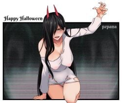 1girls big_breasts black_hair breasts chainsaw_man coming_out_of_tv cosplay covered_eyes curvy female ghost_girl hair hair_between_eyes hair_over_one_eye halloween horror horror_movie huge_breasts long_hair long_shirt mature_female monster nipples_visible_through_clothing open_mouth phasing_through_tv power_(chainsaw_man) pzpana solo solo_female solo_focus steamy_breath television the_ring tongue tongue_out yamamura_sadako