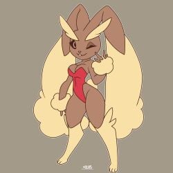 1girls anthro big_breasts breasts bunnysuit cleavage clothed clothing edit female fur furry furry_only leotard looking_at_viewer lopunny nintendo one_eye_closed paws pokémon_(species) pokemon pokemon_(species) sketch solo thick_thighs wide_hips xylas