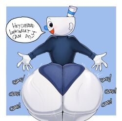 big_ass big_butt bottom_heavy clapping_cheeks cuphead_(game) dialogue edit femboy gay mriii4327 mugman shaking_butt thick_ass thick_thighs twerking